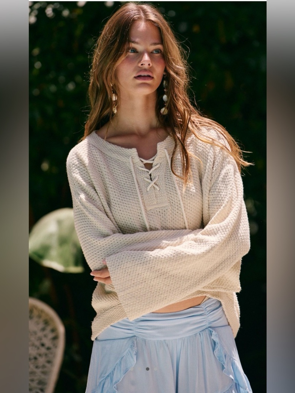 NWT Free People S Sunburst ☀️ Fauxchet Pullover Sweater in Summer Sand New - Picture 3 of 8